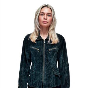 Vintage Hide Park Green Suede Leather Jacket Women's Small | Moto Biker
